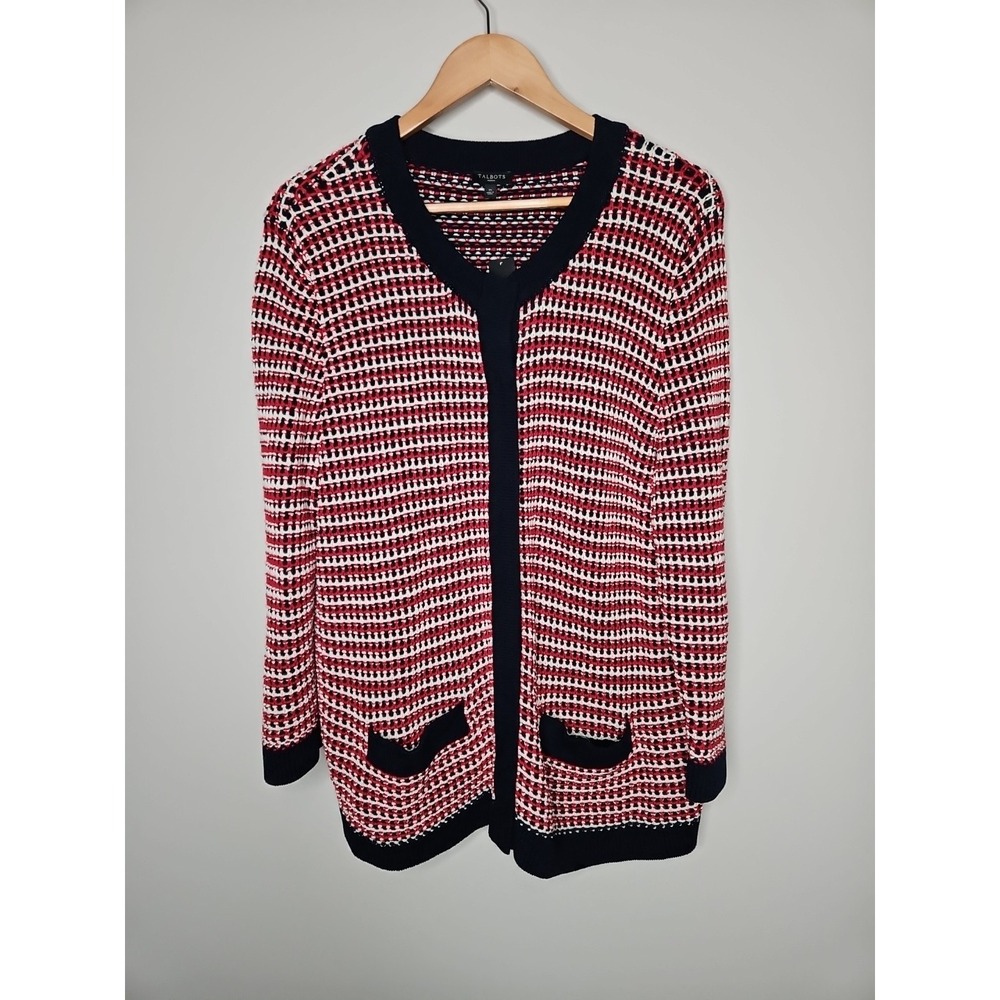 Talbots Cardigan Sweater Jacket 1X Cotton Snap Classic Preppy Nautical Coastal